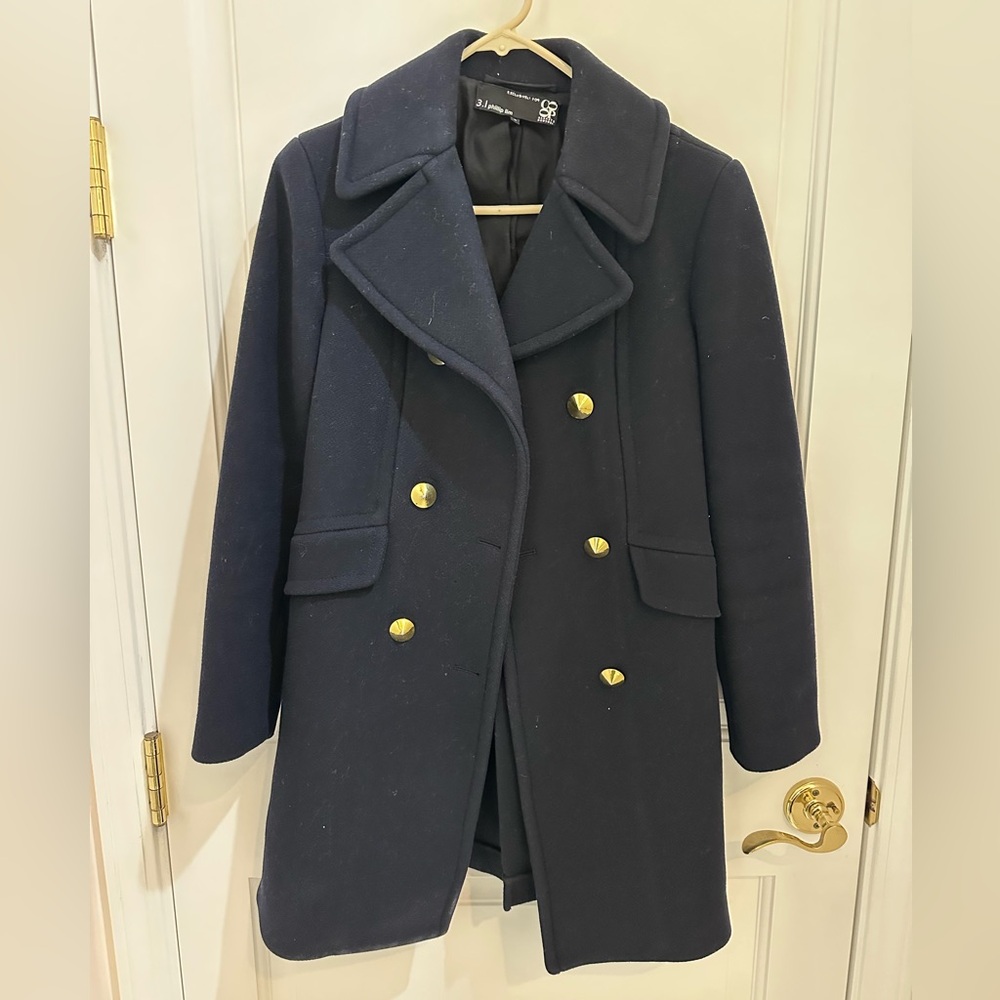 3.1 Phillip Lim Navy Coat with 3D Gold Buttons Vintage Barneys Co-op collab